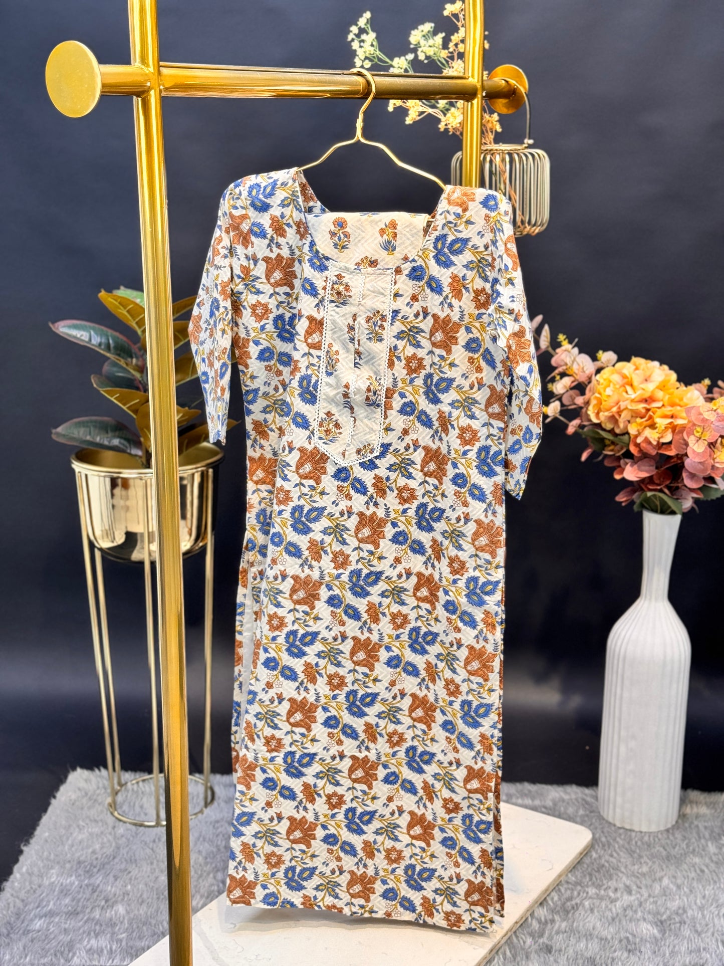 Rust & Blue Garden Kurti 2-piece set