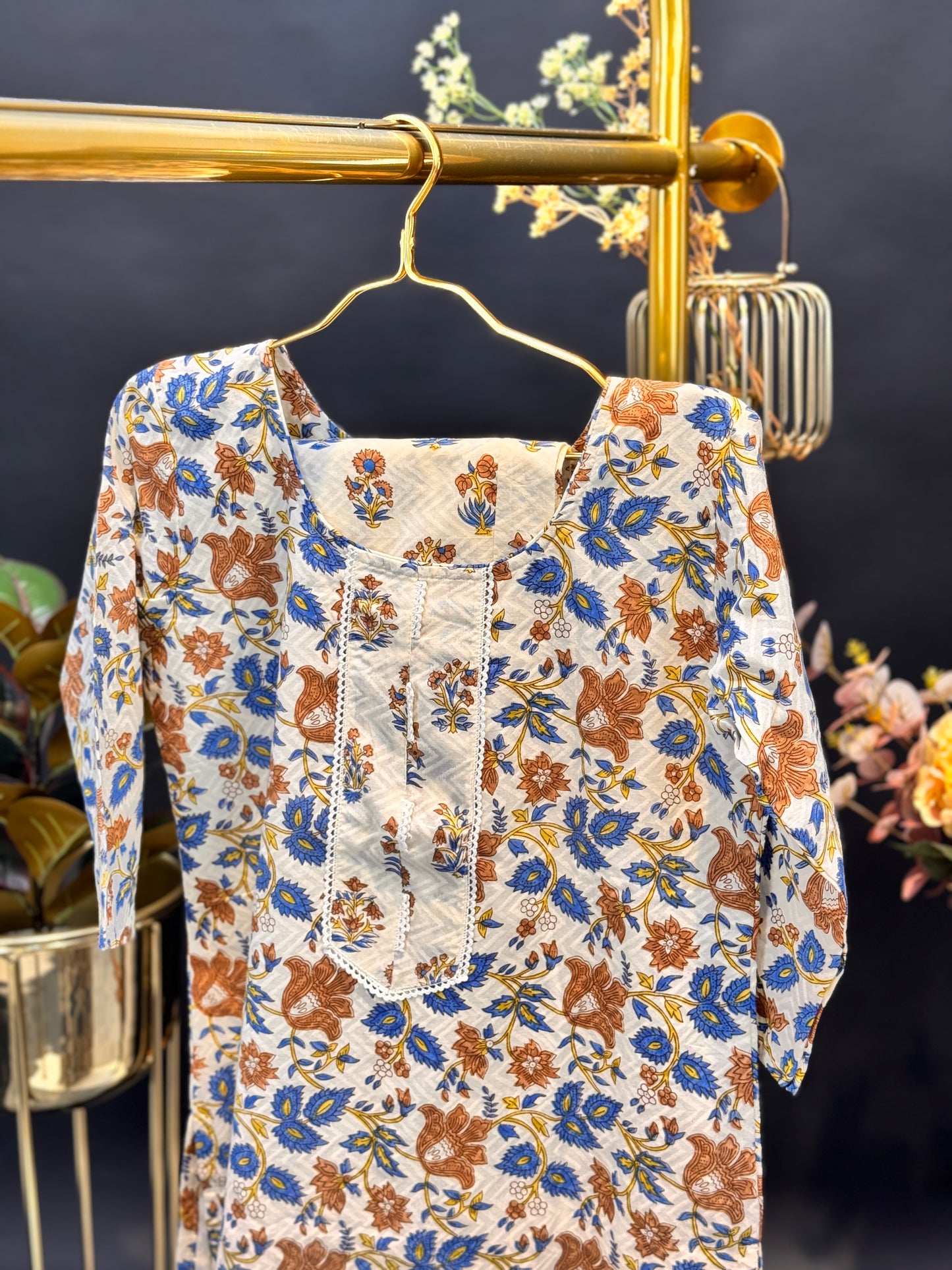 Rust & Blue Garden Kurti 2-piece set