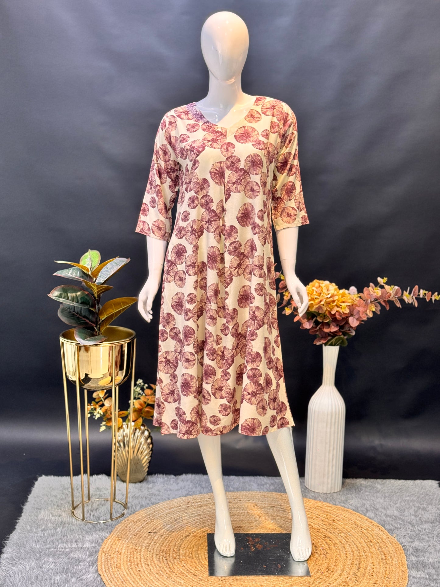 BUDGET FIT Floral Printed Rayon A-Line Kurti