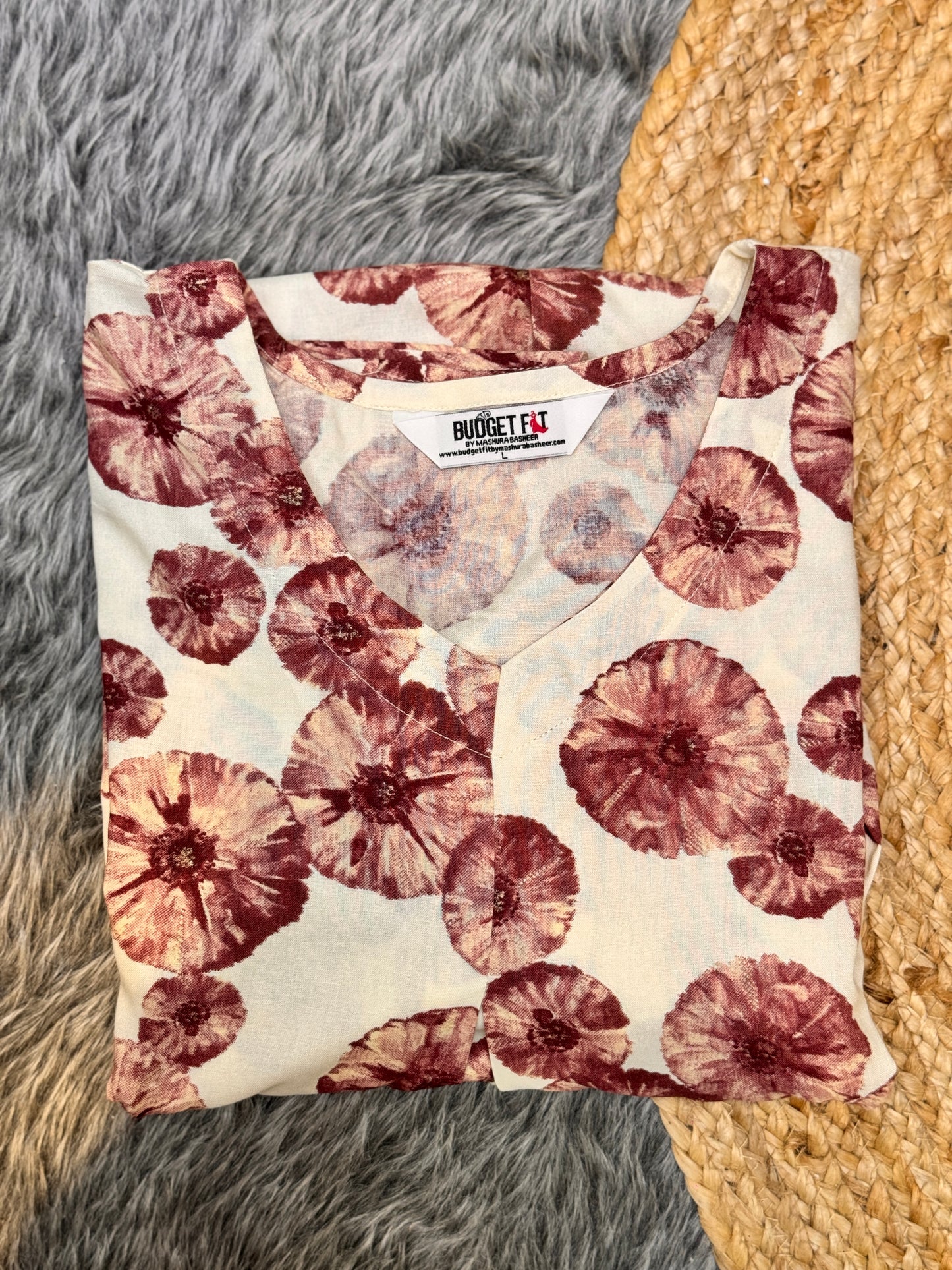 BUDGET FIT Floral Printed Rayon A-Line Kurti