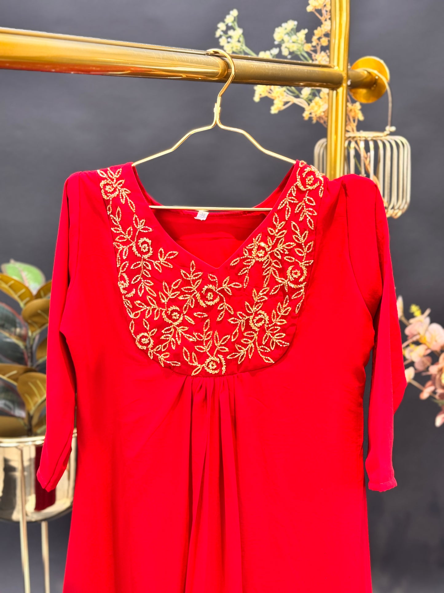 Embroidered A-Line Georgette Kurti With Scoop Neck