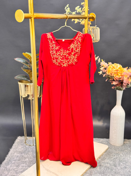 Embroidered A-Line Georgette Kurti With Scoop Neck