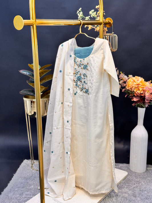 Embroidered Straight Kurta Set With Dupatta - Scoop Neck 3-Piece Set
