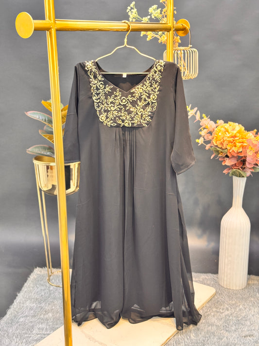 Embroidered A-Line Georgette Kurti With Scoop Neck