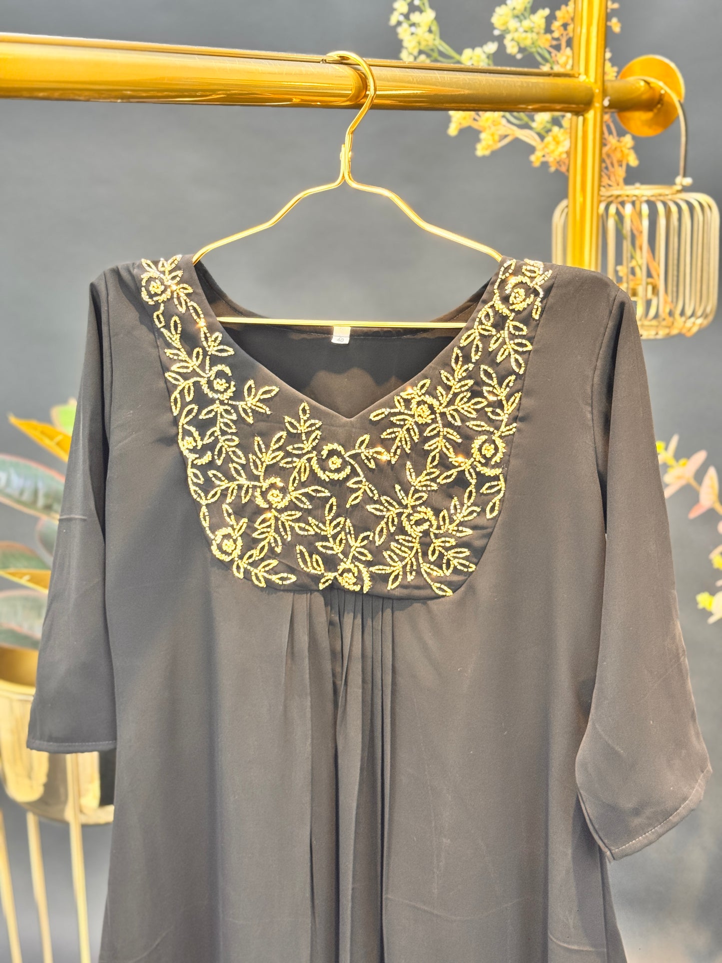 Embroidered A-Line Georgette Kurti With Scoop Neck