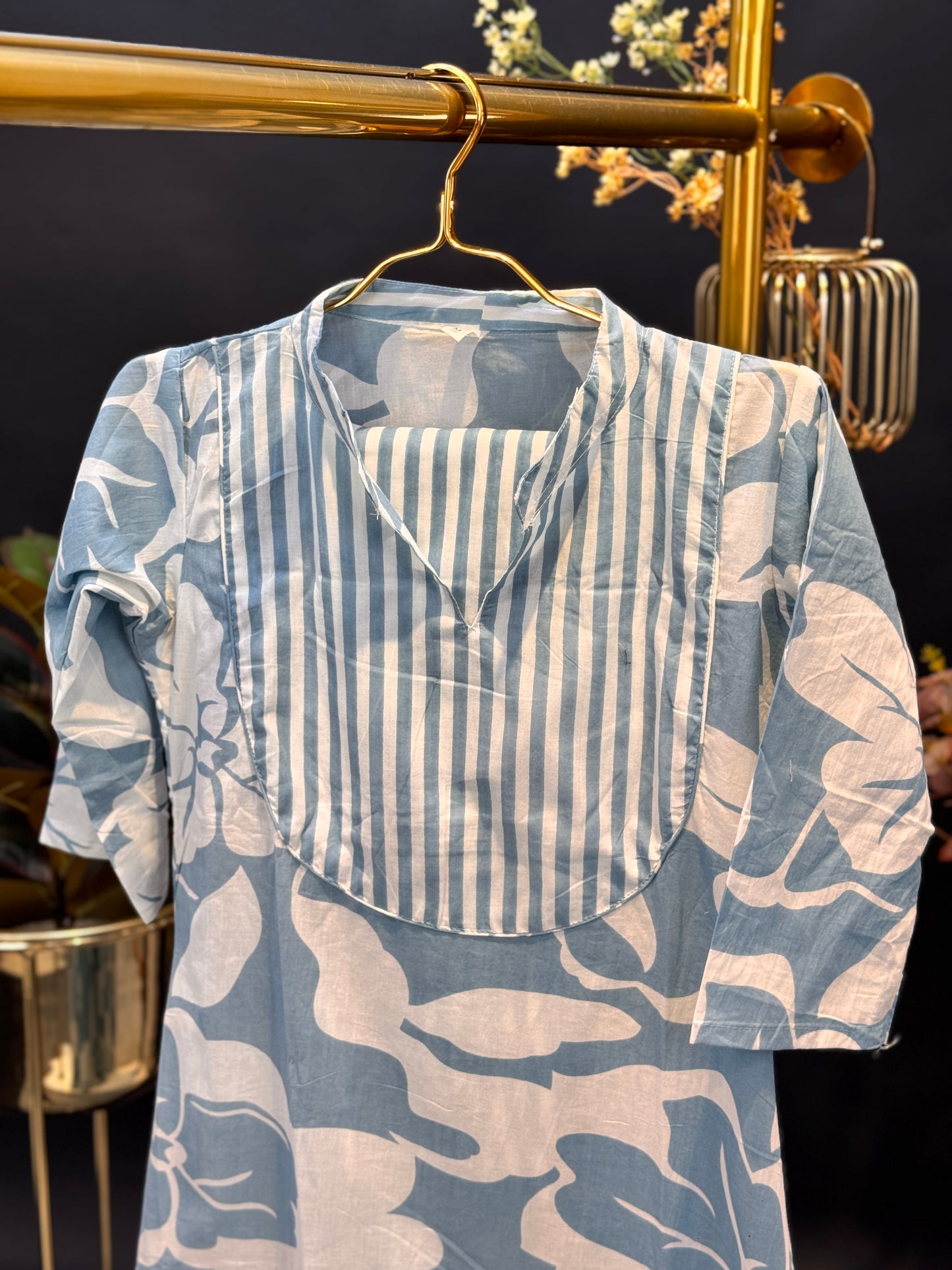 Blue Breeze Floral Striped Kurti 2-Piece Set