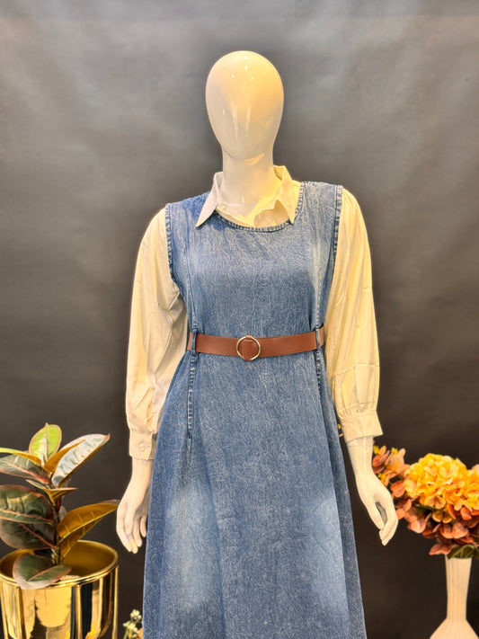 Denim Dress Set With White Shirt