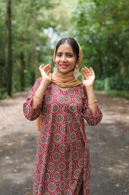 BUDGET FIT Geometric Print A-Line Cotton Kurti
