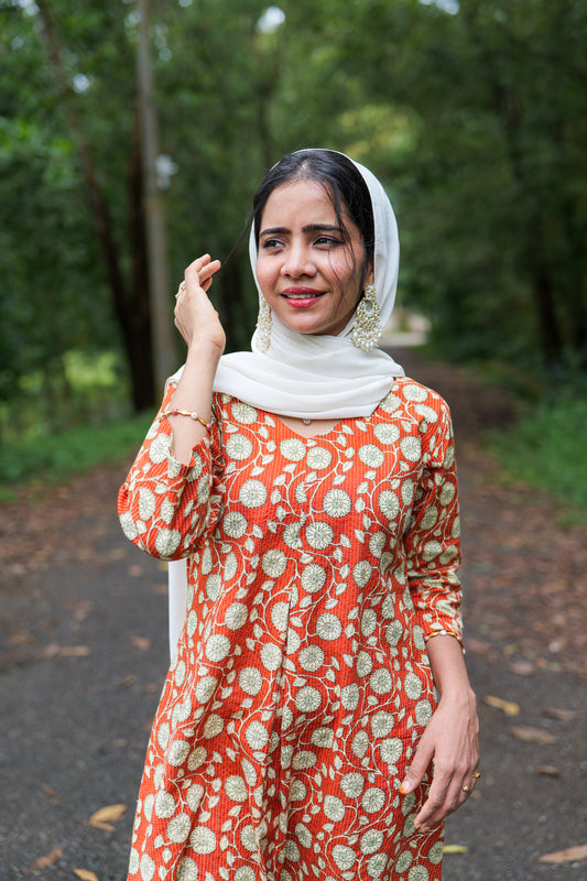 BUDGET FIT Floral Vine Print A-Line Cotton Kurti