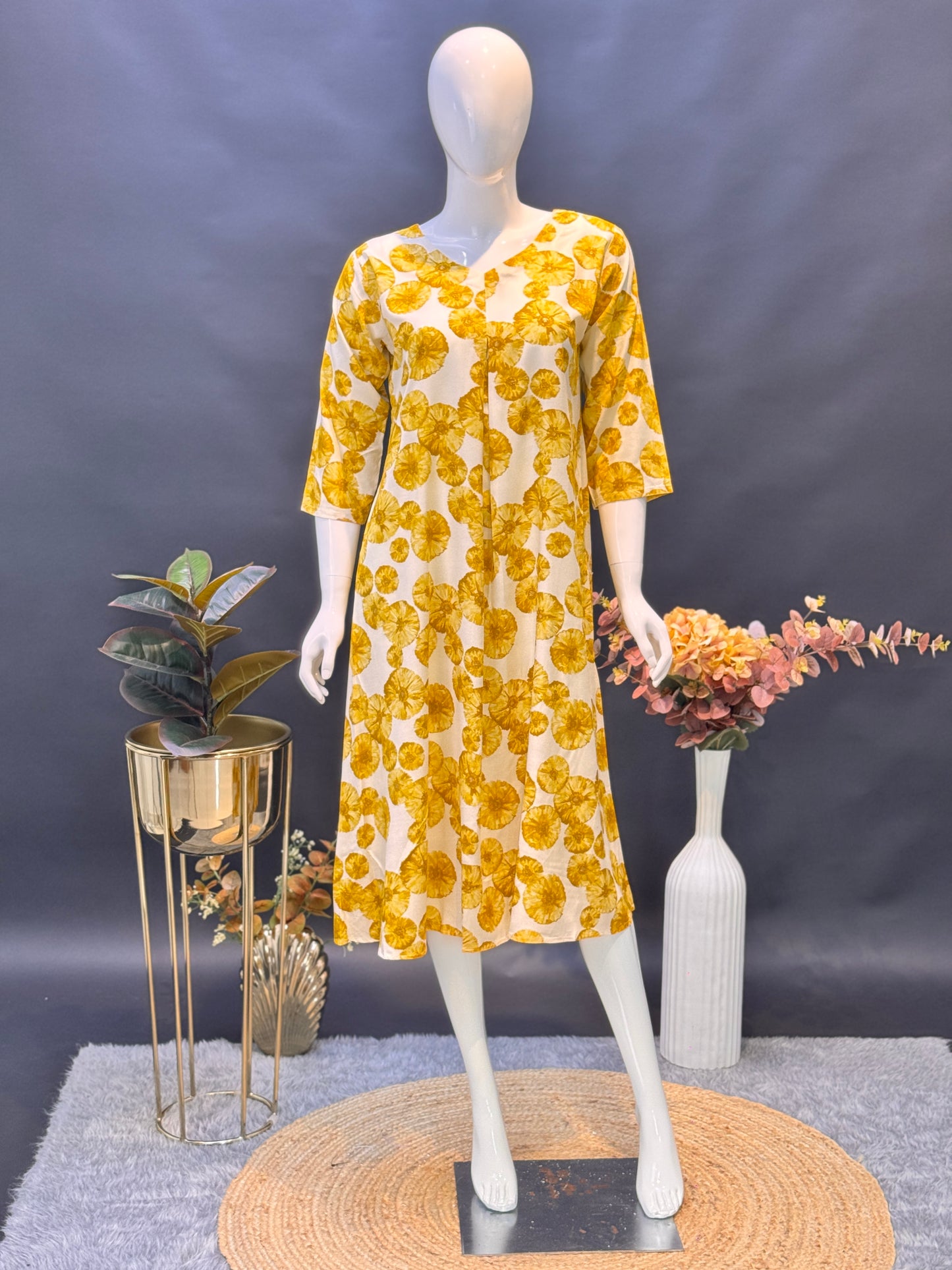 BUDGET FIT Floral Printed Rayon A-Line Kurti
